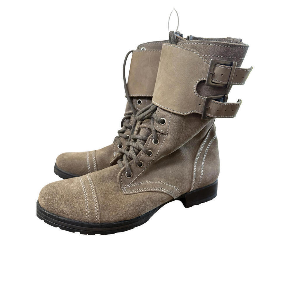 Steve Madden Wespoint Combat Boots Womens Size 7.5 Brown Leather Lace Up Buckle